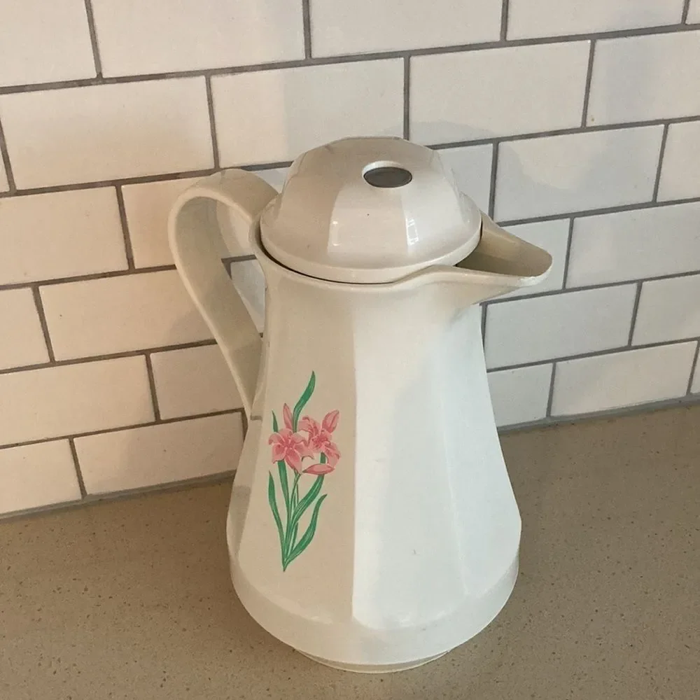 Vintage 80s Thermos Pink Flower Christa Coffee Butler Carafe